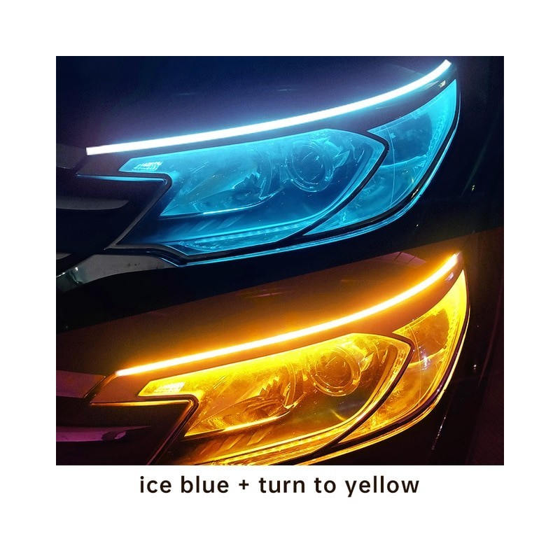 Luces LED de circulación diurna para coche, 2 uds., tira Flexible e impermeable, intermitente, color blanco, amarillo, 12V