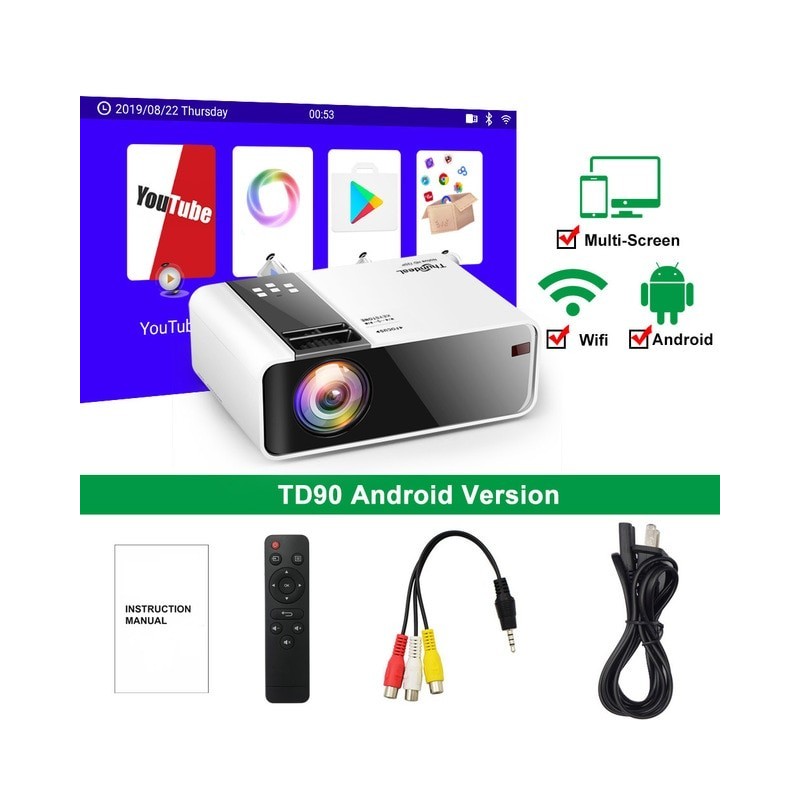 ThundeaL HD Mini Proyector TD90 nativa de 1280 x 720P LED Android WiFi Proyector de vídeo soporta 1080p HD doméstico cine en cas
