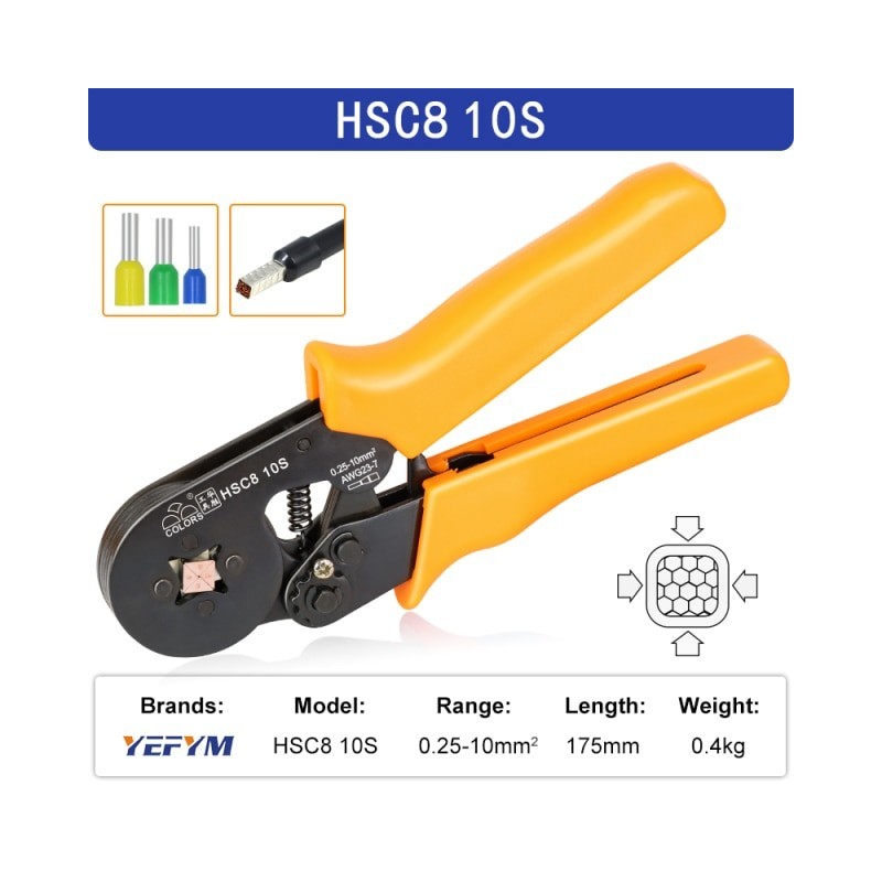 Herramientas de prensado de terminales tubulares mini alicates eléctricos HSC8 10SA 0,25-10mm2 23-7AWG 6-4A/6-6A 0,25-6mm2 co...