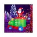 Papá Noel inflable iluminada de Navidad con tren, juguete de luz LED de 180cm, decoración exterior de Navidad, adorno de pati...